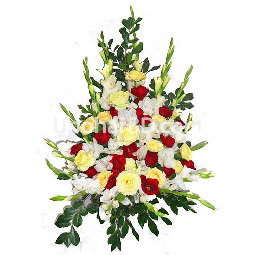 Arrangement of mix colour roses