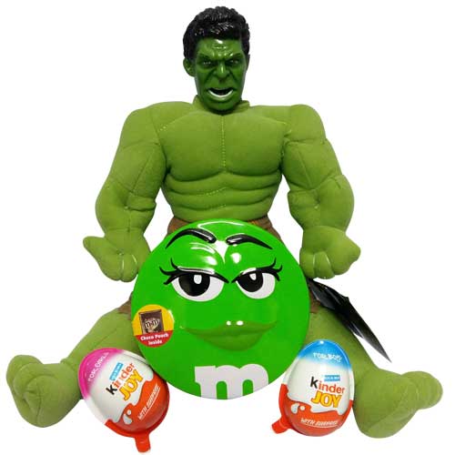 Hulk with a M&amp;M box and kinder joy