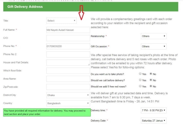 Step 7: After registration/login, you will have to provide valid address for gift delivery. You will also have the option to select delivery date and time.